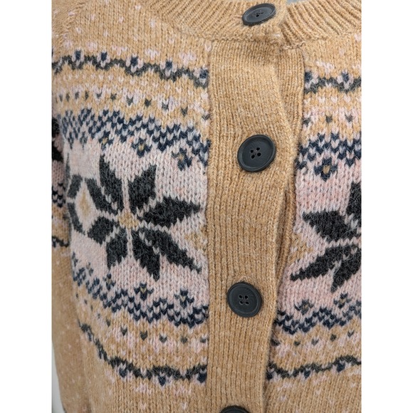 Gorpcore Cozy Chunky Outdoors Tan Pink Black Fair Isle Snowflake S Sweater NWT - Picture 5 of 13